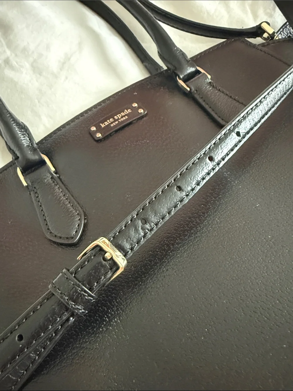 kate spade Black Pebbled Leather Satchel with Top Handles